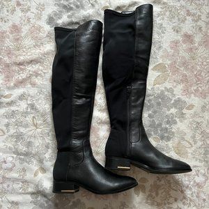 ALDO BIVIO Black Leather Flat Over Knee Boots Size 6